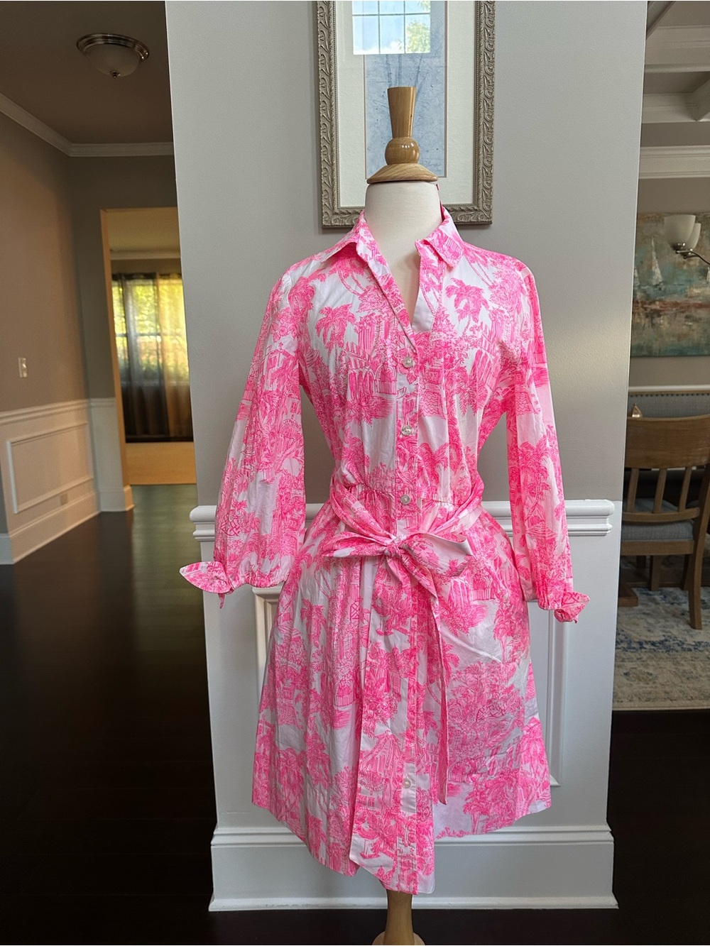 NWT Lilly Pulitzer Pink Anniversary Toile Print Tie Waist Palm Beach Dress sz 6 - Picture 6 of 8